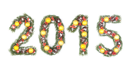 2015 number written by christmas tree branches