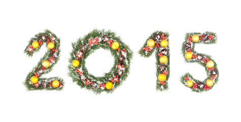 2015 number written by christmas tree branches