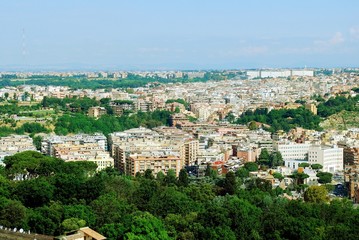 Fototapeta na wymiar Aerial view of Rome city from St Peter Basilica roof