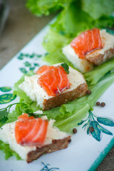 bread with cheese and salted salmon