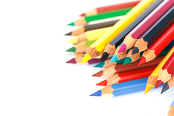 Close up color pencil isolated on white background