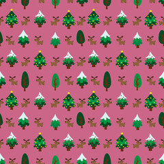 Christmas theme pinetree and reindeer seamless pattern