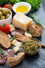 assortment of delicious antipasti, top view