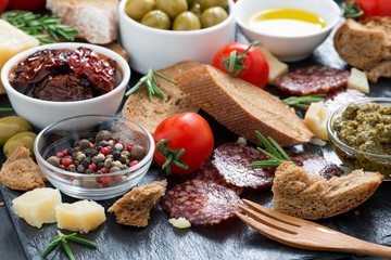 cheese, salami and various Italian appetizer