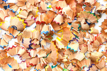 Close up colorful pencil shavings for background