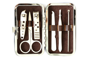 Tools of a manicure set on a white background