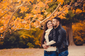 Young couple in autumn park