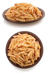 pasta Penne in plate on white background