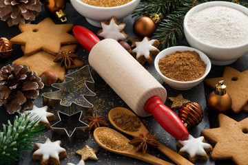 Fototapeta na wymiar ingredients for Christmas baking and cookies