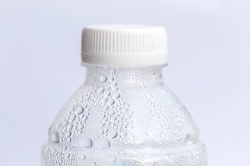 Close up water drop on plastic bottle