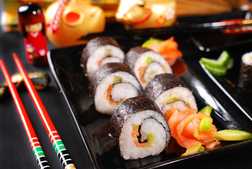 sushi set with salmon and avocado