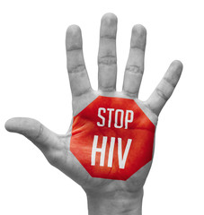 Stop HIV Sign Painted, Open Hand Raised. - obrazy, fototapety, plakaty