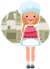 Girl cook with cake