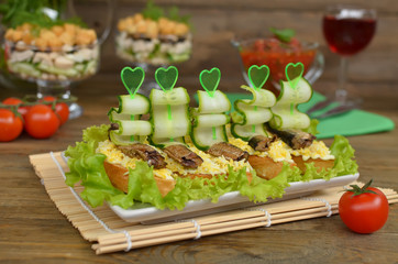 Sandwiches with sprat, egg and cucumber