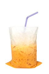 Iced milk tea in plastic bag