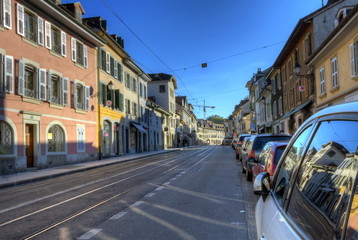 Naklejka na ściany i meble Street in old Carouge city, Geneva, Switzerland