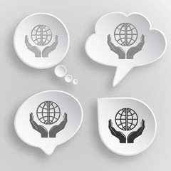 Protection world. White flat vector buttons on gray background.