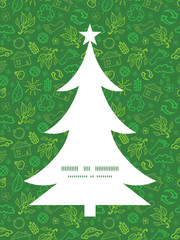 Vector ecology symbols Christmas tree silhouette pattern frame