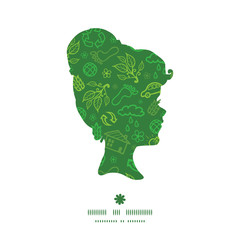 Vector ecology symbols girl portrait silhouette pattern frame