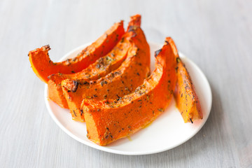 freshly baked and juicy slices of pumpkin
