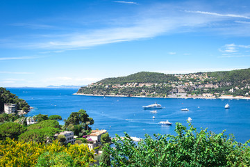 Panoramic view of the bay Villefranche-sur-Mer in France