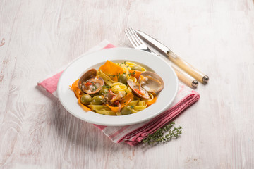 tagliatelle with smooth callista olives pumpkin and thymus