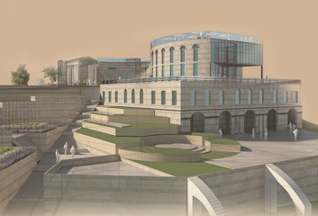 Fototapeta premium Abstract architecture wireframe, render of building