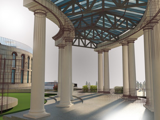 Abstract architecture wireframe, render of building