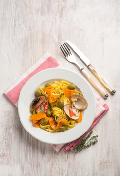 tagliatelle with smooth callista olives pumpkin and thymus