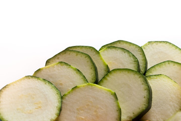 Sliced Zuchinni on white background