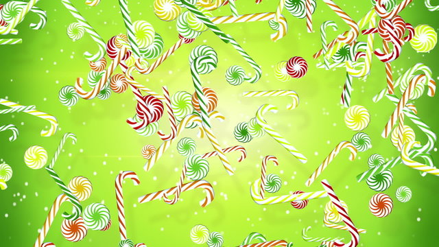 Colorful christmas candy canes falling loopable background