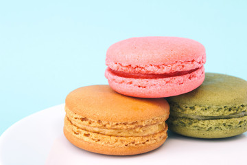 Tasty colorful macaroon on a plate