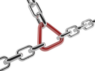 Group of chrome chains with a red link
