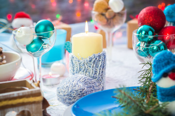 Christmas festive xmas eve table board setting New Year snowman