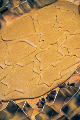 Christmas glazed biscuit shapes imprinted dough Kitchen table wi