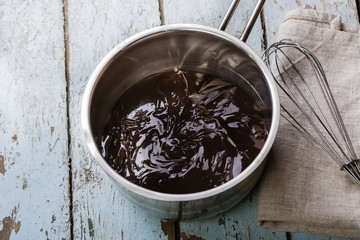liquid chocolate in a pan