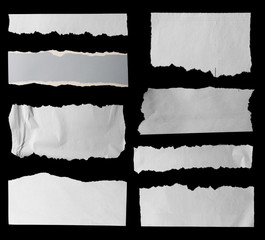 Eight torn papers on black