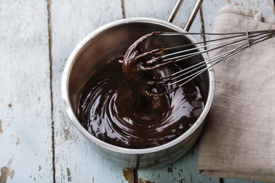 liquid chocolate in a pan