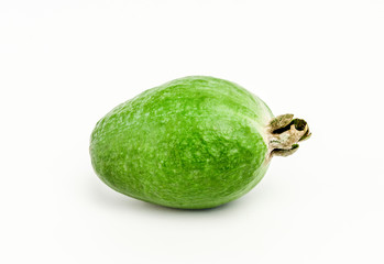 One whole ripe feijoa isolated on white background