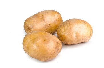 Pink Potato tubers on white background