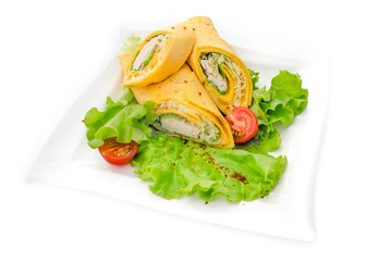 Tortilla with chicken on the plate