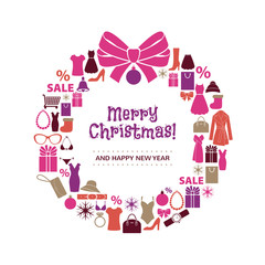 Christmas wreath of shopping icons.