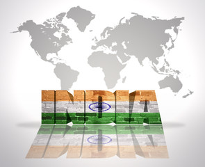 Word India on a world map background