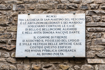 memorial plaque birth place Dante Alighieri with written