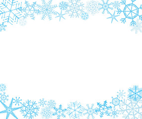 Fototapeta na wymiar Hand-drawn snowflake frame in white and blue, upper and lower