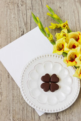 chocolate hearts and gladioluses