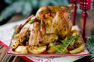 Christmas chicken baked with potatoes and cranberries