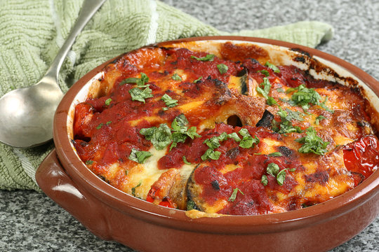 Aubergine And Red Pepper Bake