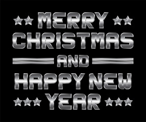Obraz premium Merry Christmas and happy New Year, metal greeting, black backgr
