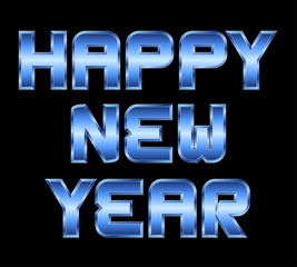 Happy New Year, blue metal greeting, black background